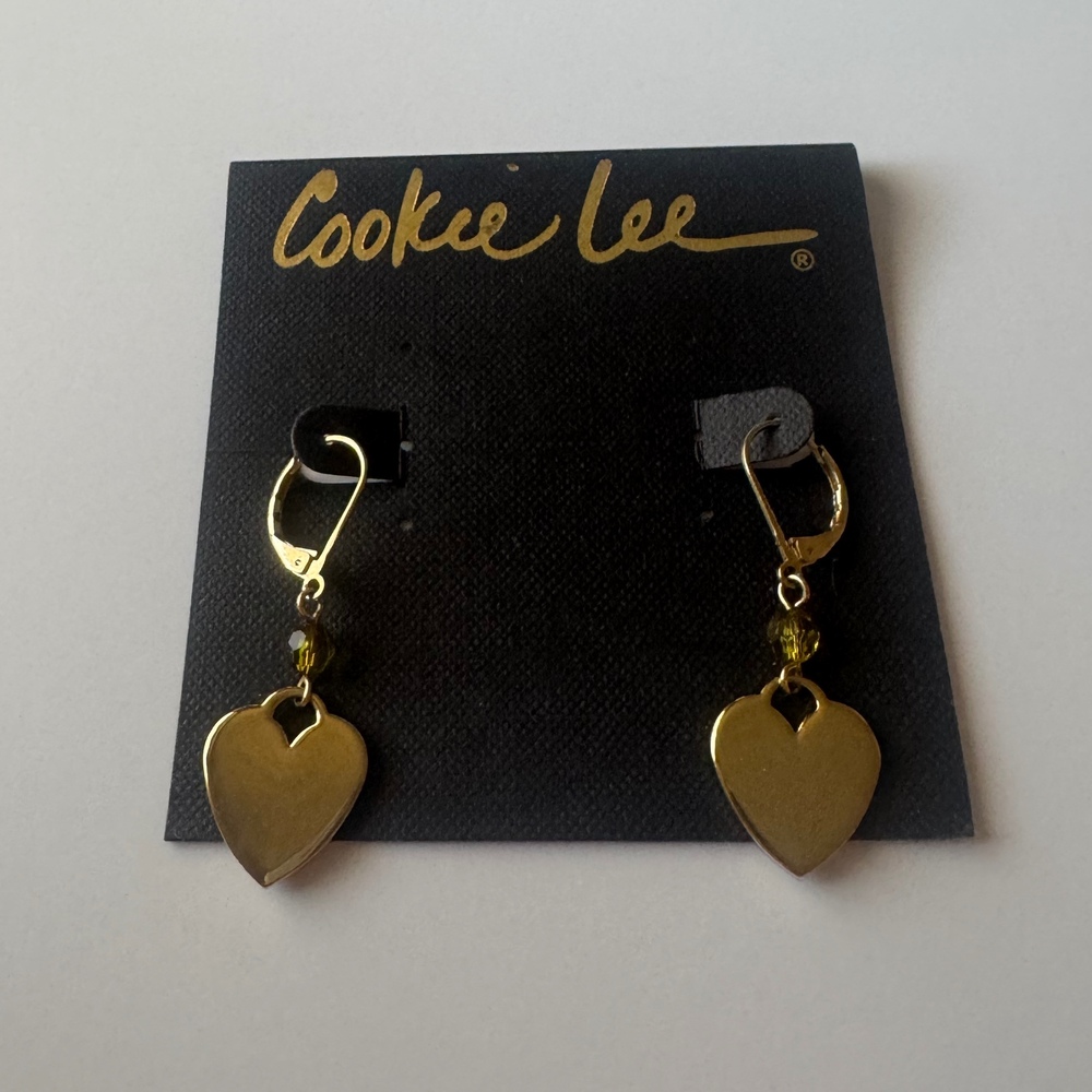 Vintage Cookie Lee Gold Heart Dangle Earrings - NWT